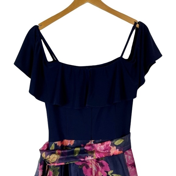 ELIZA J COLD SHOULDER FLORAL ORGANZA MAXI DRESS GOWN - Picture 5 of 15